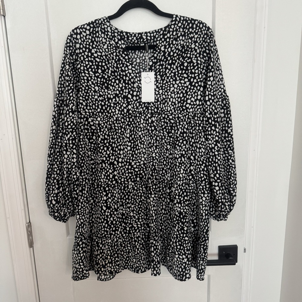 NEW Brovave womens Black White Babydoll Tiered Dress light weight Sz S Boho‎